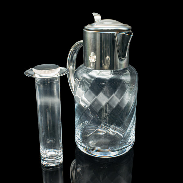 Tall Vintage Lemonade Pitcher, English, Glass, Cordial Cooler Jug, Mid Century