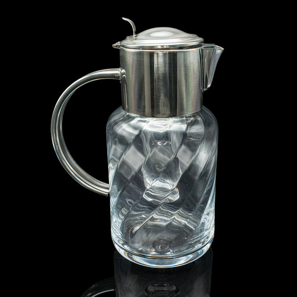 Tall Vintage Lemonade Pitcher, English, Glass, Cordial Cooler Jug, Mid Century
