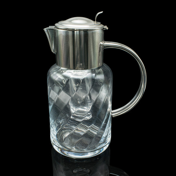 Tall Vintage Lemonade Pitcher, English, Glass, Cordial Cooler Jug, Mid Century