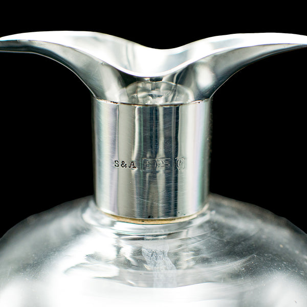 Antique Spirit Decanter, English, Glass, Silver, Port, Brandy Bottle, Edwardian