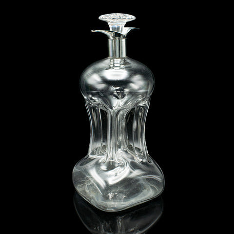 Antique Spirit Decanter, English, Glass, Silver, Port, Brandy Bottle, Edwardian