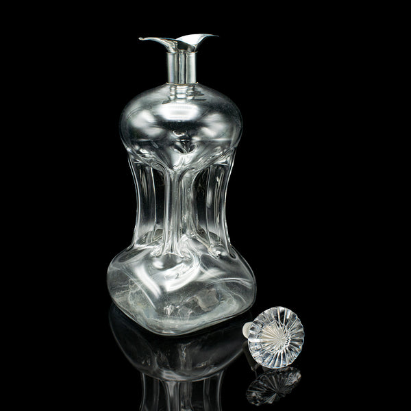 Antique Spirit Decanter, English, Glass, Silver, Port, Brandy Bottle, Edwardian