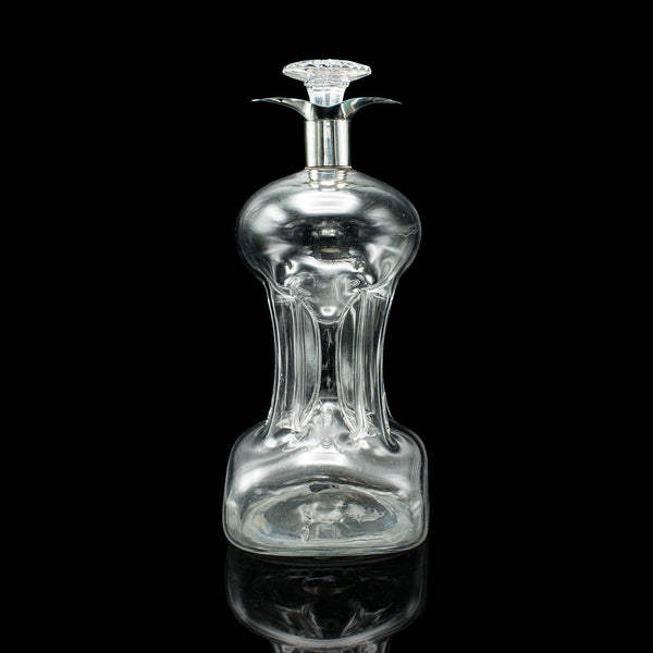 Antique Spirit Decanter, English, Glass, Silver, Port, Brandy Bottle, Edwardian