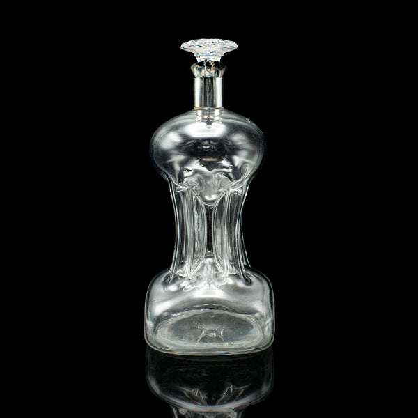 Antique Spirit Decanter, English, Glass, Silver, Port, Brandy Bottle, Edwardian