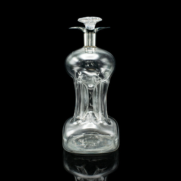 Antique Spirit Decanter, English, Glass, Silver, Port, Brandy Bottle, Edwardian
