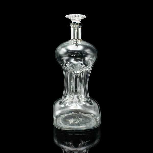 Antique Spirit Decanter, English, Glass, Silver, Port, Brandy Bottle, Edwardian