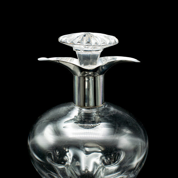 Antique Spirit Decanter, English, Glass, Silver, Port, Brandy Bottle, Edwardian