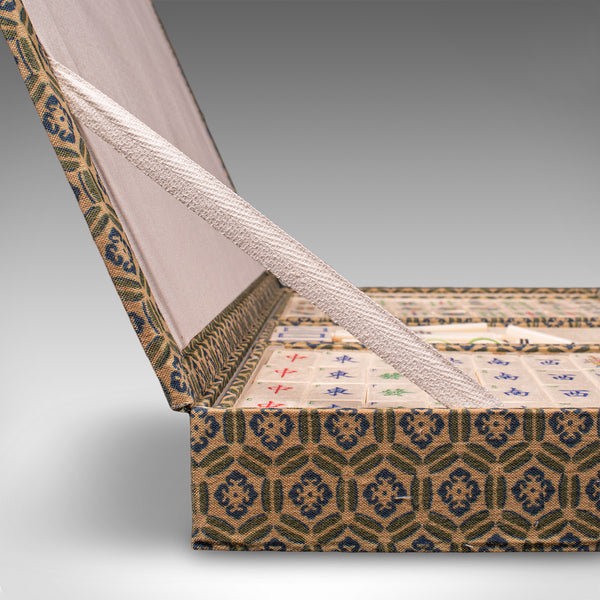 Vintage Mah Jong Game Case, Oriental, Gaming Box, Bamboo Pieces, Mid Century