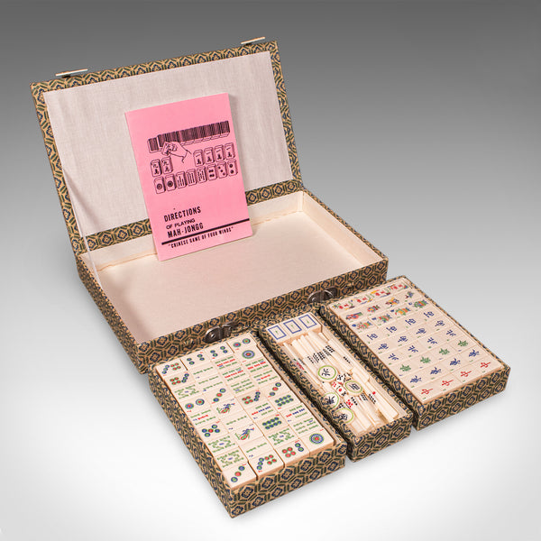 Vintage Mah Jong Game Case, Oriental, Gaming Box, Bamboo Pieces, Mid Century