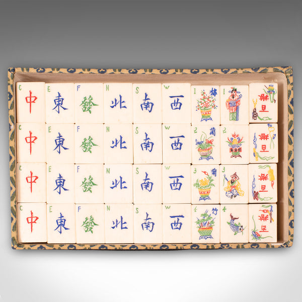 Vintage Mah Jong Game Case, Oriental, Gaming Box, Bamboo Pieces, Mid Century