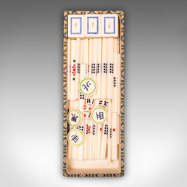 Vintage Mah Jong Game Case, Oriental, Gaming Box, Bamboo Pieces, Mid Century