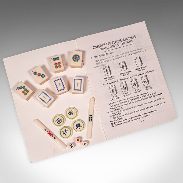 Vintage Mah Jong Game Case, Oriental, Gaming Box, Bamboo Pieces, Mid Century