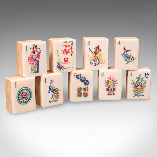 Vintage Mah Jong Game Case, Oriental, Gaming Box, Bamboo Pieces, Mid Century