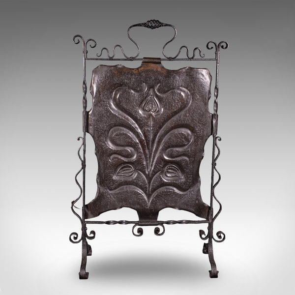 Antique Fire Screen, Art Nouveau, French, Fireplace Reflector, Copper, Victorian