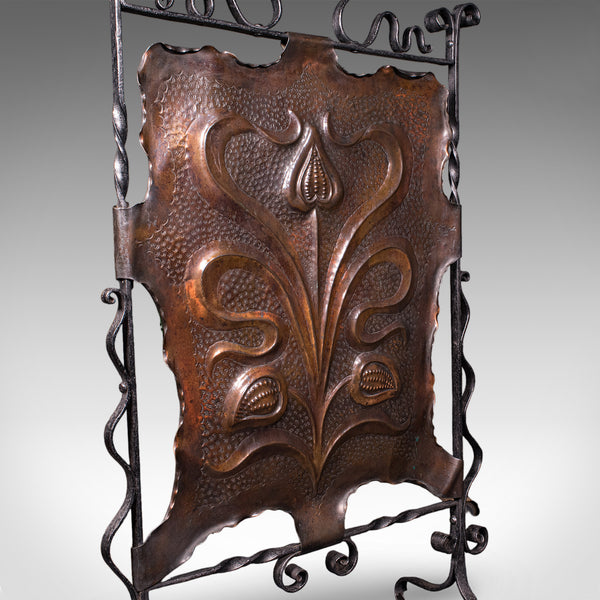 Antique Fire Screen, Art Nouveau, French, Fireplace Reflector, Copper, Victorian