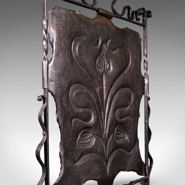 Antique Fire Screen, Art Nouveau, French, Fireplace Reflector, Copper, Victorian