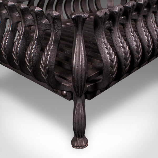 Antique Fire Basket, English, Cast Iron, Fireplace Grate, Edwardian, Circa 1905