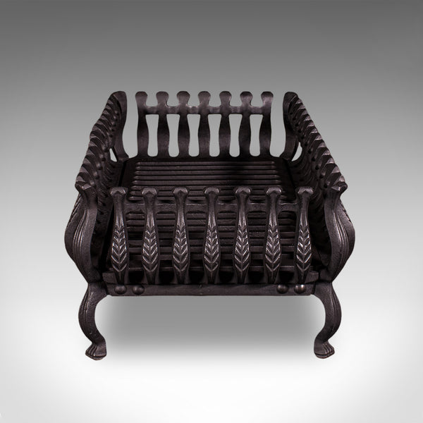 Antique Fire Basket, English, Cast Iron, Fireplace Grate, Edwardian, Circa 1905