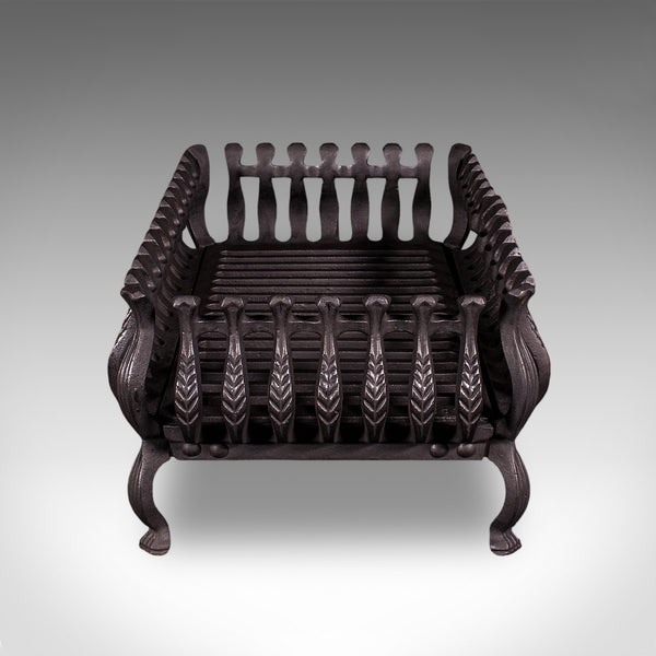 Antique Fire Basket, English, Cast Iron, Fireplace Grate, Edwardian, Circa 1905