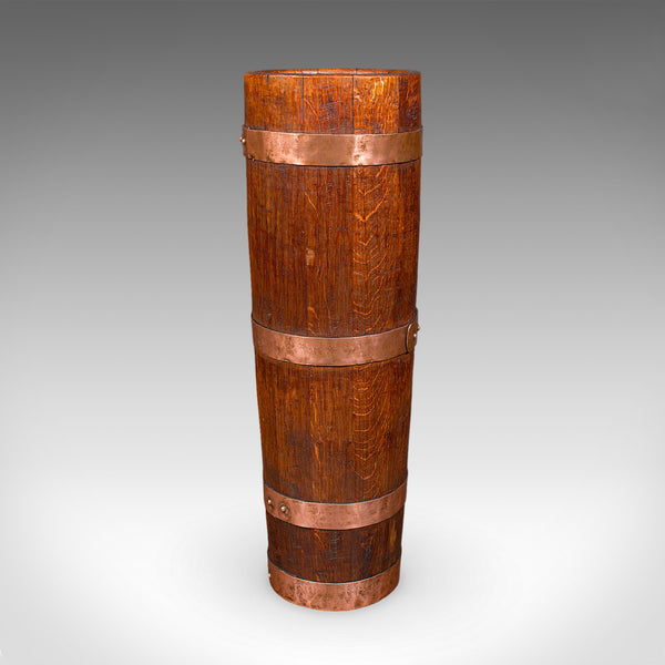 Antique Coopered Stick Loop, English, Victorian Oak Country House Umbrella Stand