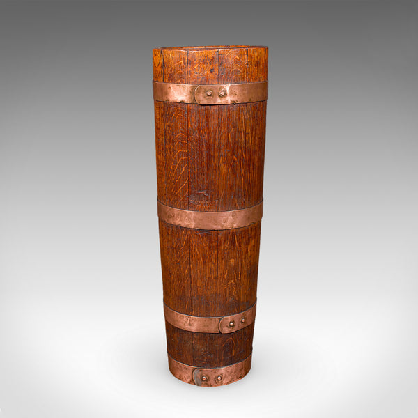Antique Coopered Stick Loop, English, Victorian Oak Country House Umbrella Stand
