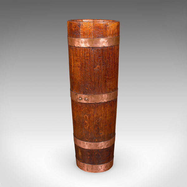 Antique Coopered Stick Loop, English, Victorian Oak Country House Umbrella Stand