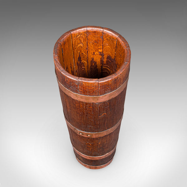 Antique Coopered Stick Loop, English, Victorian Oak Country House Umbrella Stand