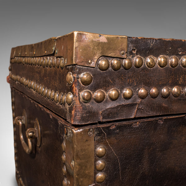 Antique Etonian Steamer Trunk, English, Leather, Travel Chest, Victorian, C.1880