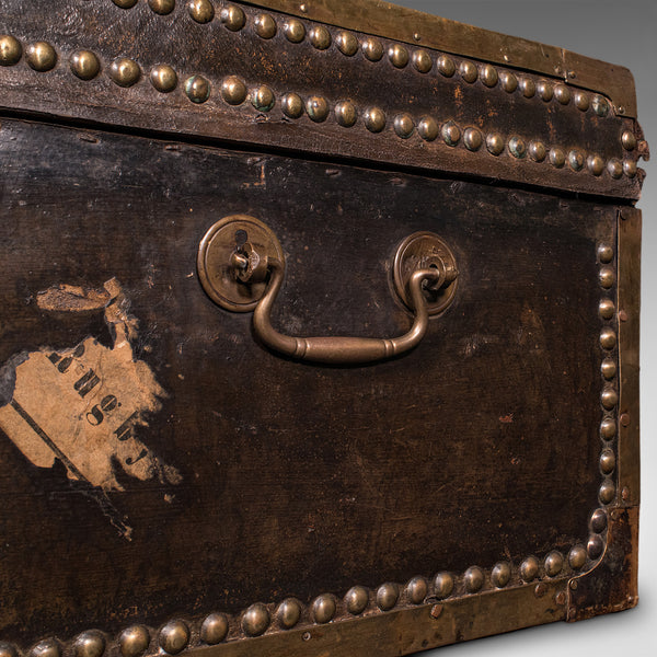 Antique Etonian Steamer Trunk, English, Leather, Travel Chest, Victorian, C.1880