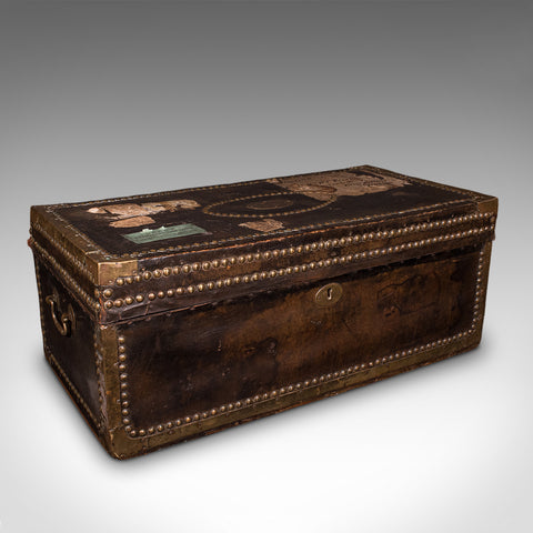 Antique Etonian Steamer Trunk, English, Leather, Travel Chest, Victorian, C.1880