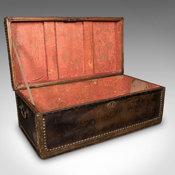 Antique Etonian Steamer Trunk, English, Leather, Travel Chest, Victorian, C.1880