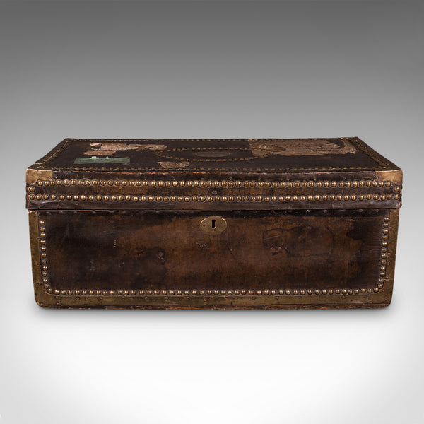 Antique Etonian Steamer Trunk, English, Leather, Travel Chest, Victorian, C.1880