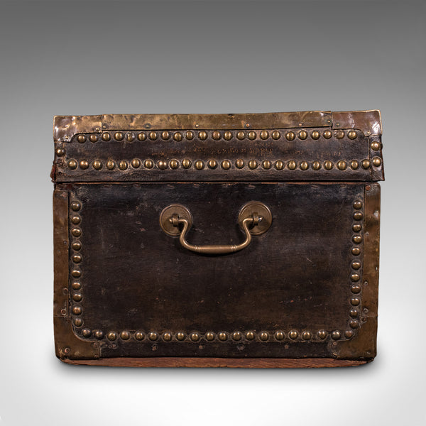 Antique Etonian Steamer Trunk, English, Leather, Travel Chest, Victorian, C.1880