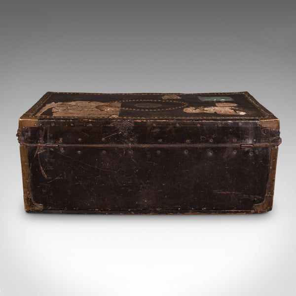 Antique Etonian Steamer Trunk, English, Leather, Travel Chest, Victorian, C.1880