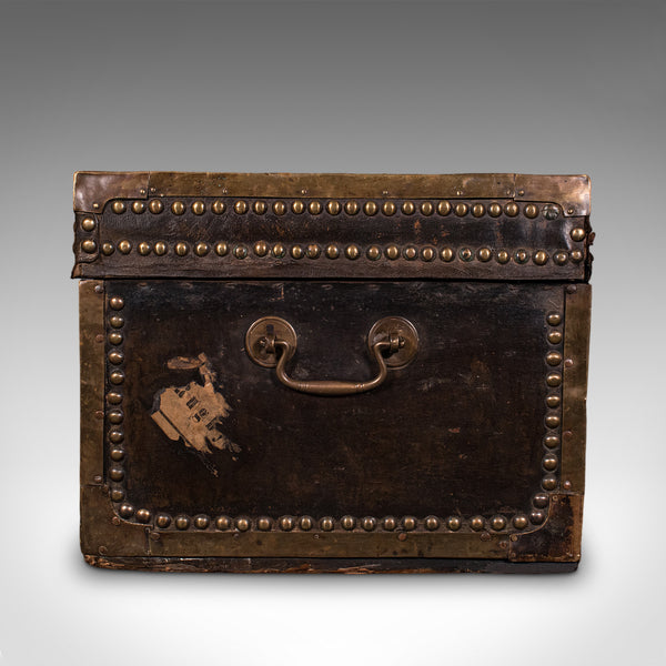 Antique Etonian Steamer Trunk, English, Leather, Travel Chest, Victorian, C.1880