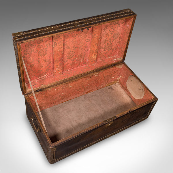 Antique Etonian Steamer Trunk, English, Leather, Travel Chest, Victorian, C.1880
