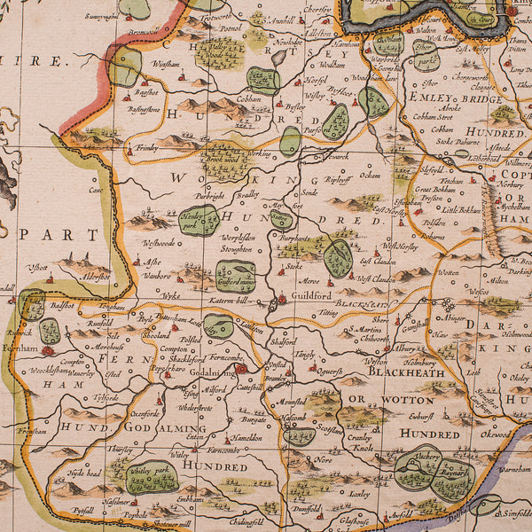 Antique Map of Surrey, English, Framed County Cartography, After Blaeu, C.1690