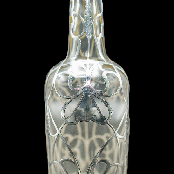 Antique Sherry Decanter, English, Glass, Silver Plate, Spirit Bottle, Edwardian