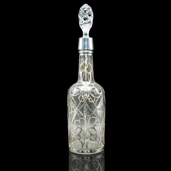 Antique Sherry Decanter, English, Glass, Silver Plate, Spirit Bottle, Edwardian