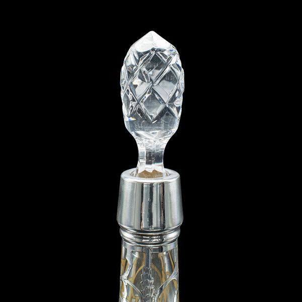 Antique Sherry Decanter, English, Glass, Silver Plate, Spirit Bottle, Edwardian