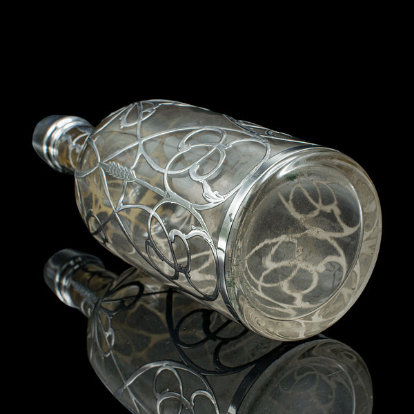 Antique Sherry Decanter, English, Glass, Silver Plate, Spirit Bottle, Edwardian