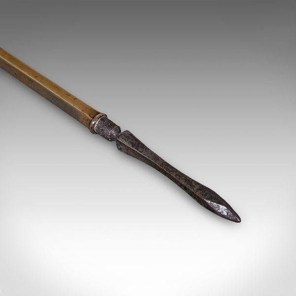 Trio of Antique Fireside Tools, English, Brass, Poker, Tongs, Shovel, Victorian