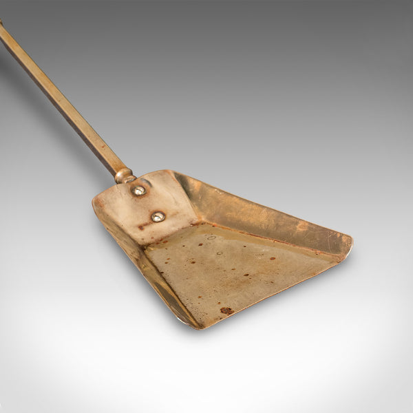 Trio of Antique Fireside Tools, English, Brass, Poker, Tongs, Shovel, Victorian