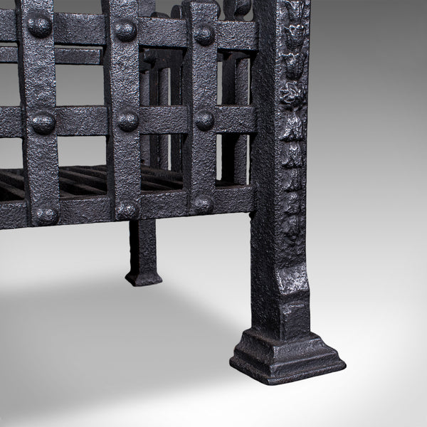 Antique Fire Basket, English, Wrought Iron Fireplace Grate, Victorian, C.1885