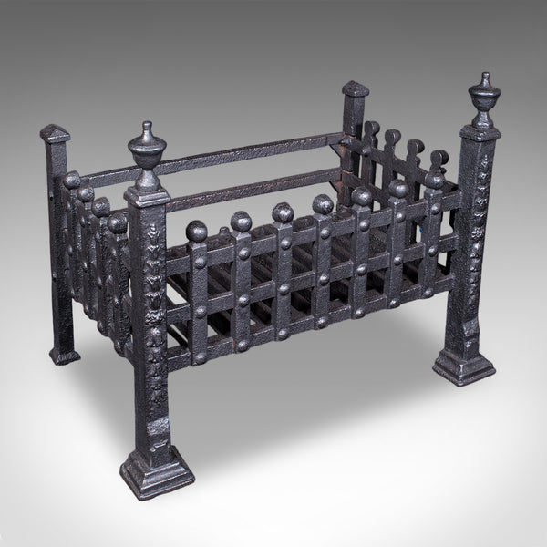Antique Fire Basket, English, Wrought Iron Fireplace Grate, Victorian, C.1885
