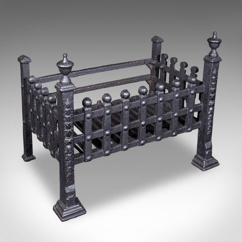 Antique Fire Basket, English, Wrought Iron Fireplace Grate, Victorian, C.1885
