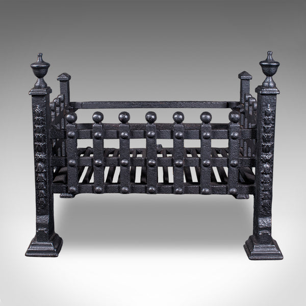 Antique Fire Basket, English, Wrought Iron Fireplace Grate, Victorian, C.1885