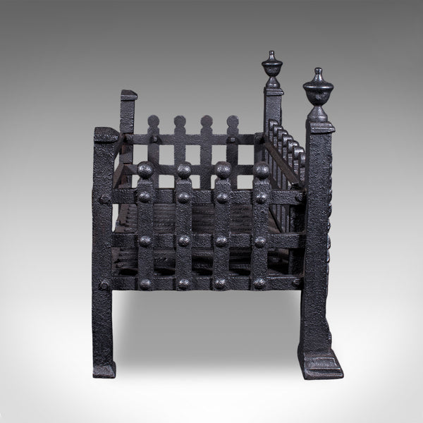 Antique Fire Basket, English, Wrought Iron Fireplace Grate, Victorian, C.1885