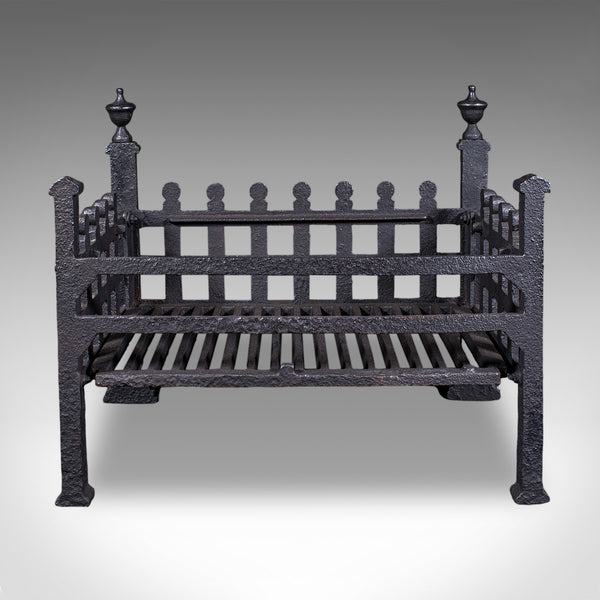 Antique Fire Basket, English, Wrought Iron Fireplace Grate, Victorian, C.1885