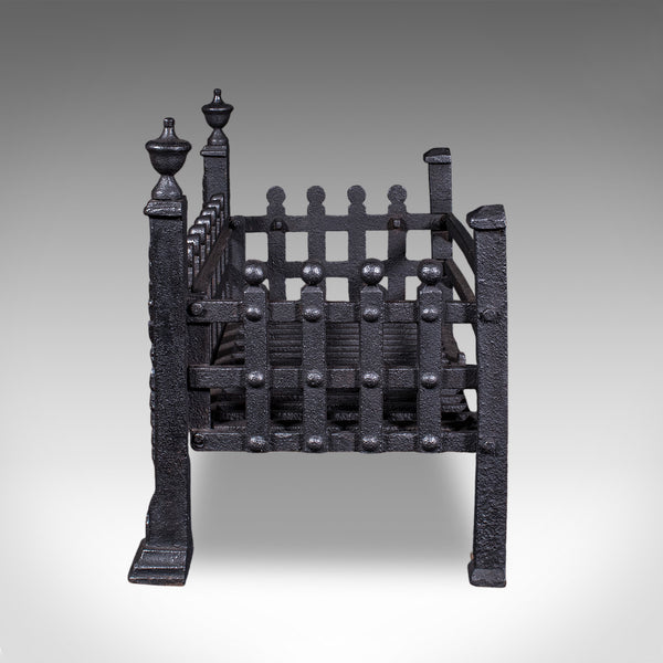 Antique Fire Basket, English, Wrought Iron Fireplace Grate, Victorian, C.1885